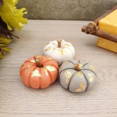 Set of 3 mini clay pumpkin decorations with imitation gold leaf detail