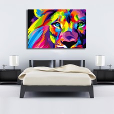 Abstract Lion Face Multicolour Printed Canvas