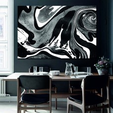 Beautiful Black White Ocean, Abstract Ink 1637 Printed Canvas