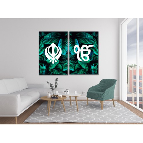 Dark Leaf Sikh Khanda Ek Onkar Printed Canvas Set