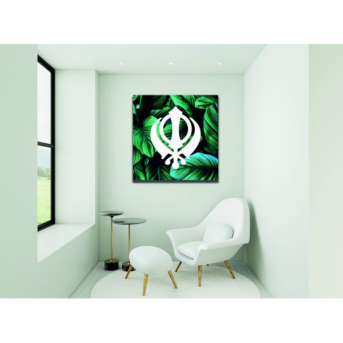 Dark Leaf Khanda Sikh Printed Canvas