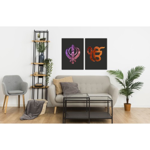 Black Purple Orange Explosion Sikh Khanda Ek Onkar Printed Canvas Set