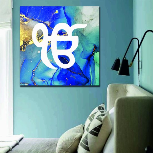 Ek On Kar Blue Gold Marble Sikh Printed Canvas