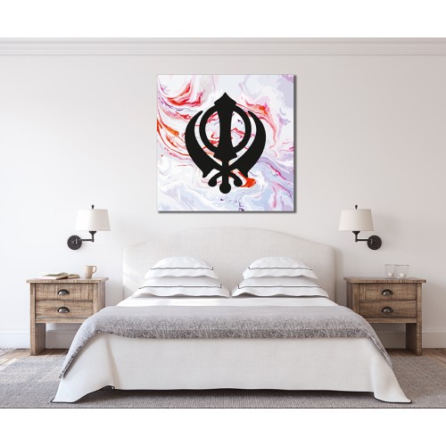 Red Lilac Watercolur Khanda Sikh Printed Canvas