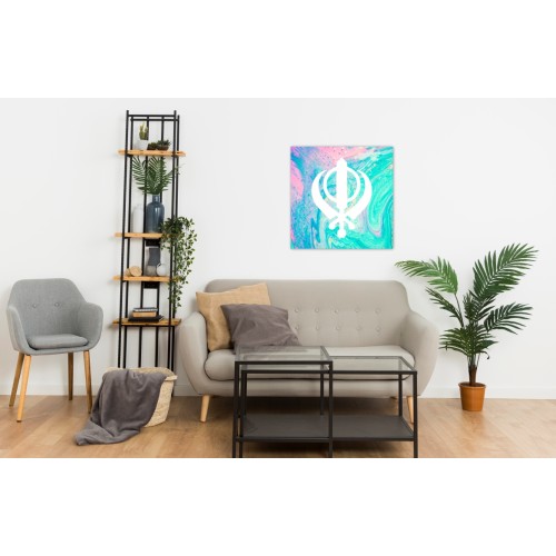 Turquoise Blue Khanda Sikh Square Printed Canvas