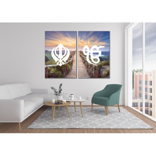 Sunset Path Sikh Khanda Ek Onkar Printed Canvas Set