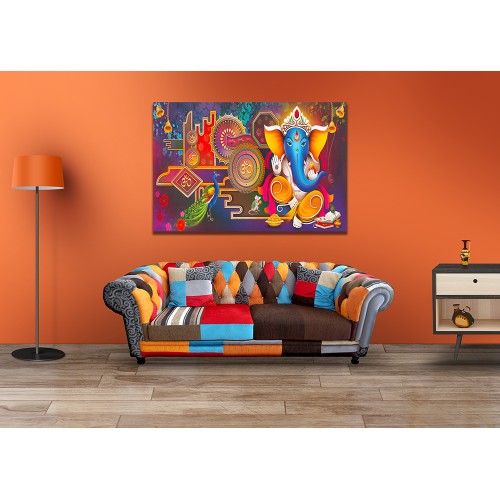 Illustration of Hindu God Lord Ganesha Printed Canvas