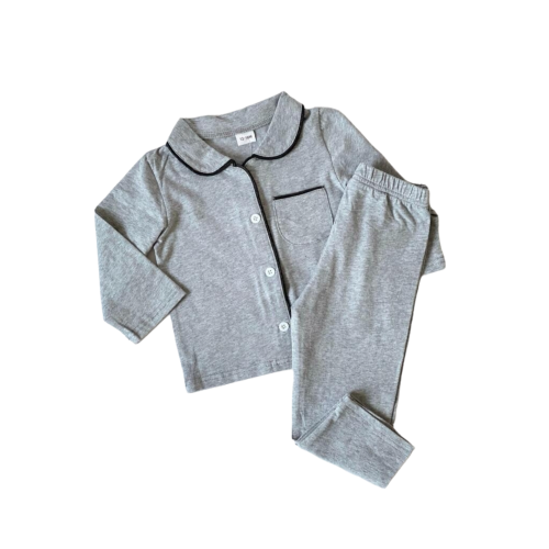 Childrens Grey Collared Pyjama Set