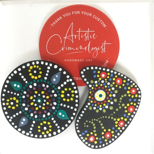 Mandala Style Hand Painted Magnets (pair) ideal as gifts to display on fridges or notice boards or any magnet friendly surface