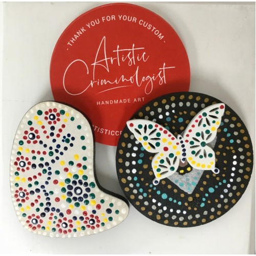 Mandala Style Hand Painted Fridge Magnets (pair) ideal as gifts to display this wonderful unique tiny art on any magnetic  friendly surface