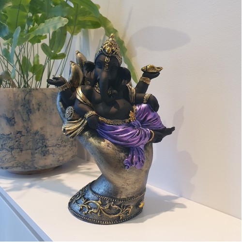 Black Ganesh Statue Lying in Hand - Lord Ganesha, Decorative Statue, Hindu God