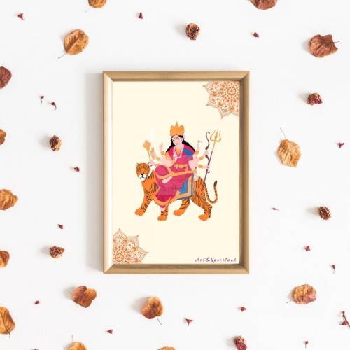 Digital Print | Durga Maa | Vibrant Durga Mata Wall Art | Mandala Print | Hindu gift