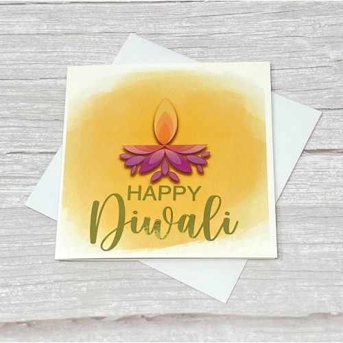 Happy Diwali card | Orange | Diya Watercolour Design