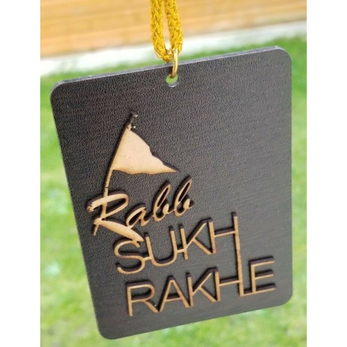 Punjabi Sikh Wooden Rabb Sukh Rakhe Nishan Sahib Pendant Car Mirror Hanger KK4