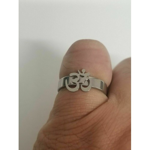 Stainless Steel Smooth Plain OM Evil Eye Protection Hindu Good Luck Astro Ring