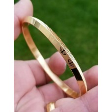 Laser Khanda Engraved Gold Plated Sikh Singh Kaur Khalsa Kara Kada Bangle AA2