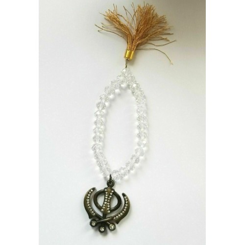 Punjabi Sikh Glass Beads Mala Khanda Stunning Pendant Car Hanger Evil Protection