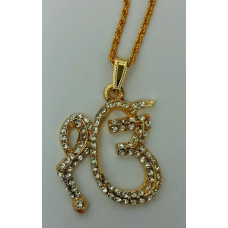 UNISEX Small Stunning Rhinestones Gold Plated Punjabi Sikh Ek Onkar Pendant