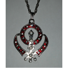 Unisex Large Sikh Khanda Pendant in Blue Red and Black with Stunning Rhinestones