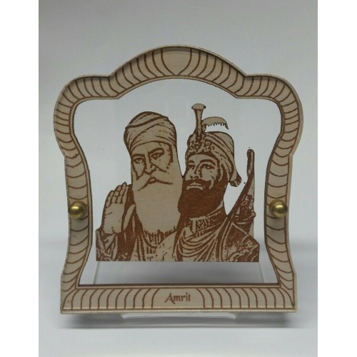 Sikh Guru Nanak Ji Gobind Singh Wood Carved Photo Portrait Sikh Desktop Stand F3