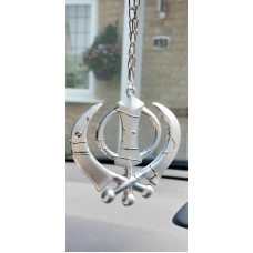 LARGE Plastic Silver Tone Stunning Khanda Punjabi Sikh Pendant Car Rear Mirror