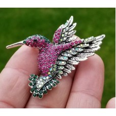 Humming Bird Brooch Vintage Look SILVER Plated Suit Coat Broach Collar Pin B8S