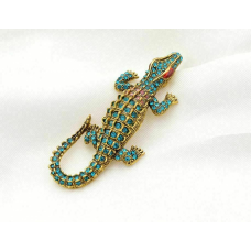 Stunning vintage look gold plated bluish crocodile design brooch broach pin b48p