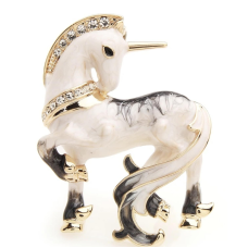 Unicorn brooch white enamel vintage look celebrity broach gold plated pin ggg95