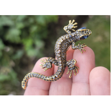 Vintage look gold plated stunning lizard gecko brooch suit coat broach pin b65