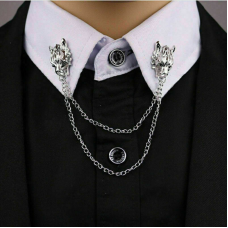 Stunning silver plated vintage look authentic wolf collar chain brooch pin z30