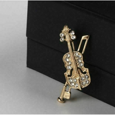 Stunning vintage look gold plated violin music celebrity brooch broach pin e3