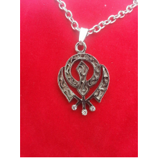 Unisex small stunning rhinestones silver plated punjabi sikh khanda pendant gift