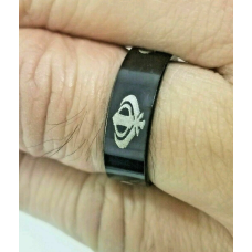 Stunning smooth laser engraved khanda sikh singh kaur khalsa black ring challa