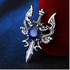 Stunning vintage look silver plated dragon sword design brooch broach pin b39