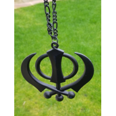 Punjabi sikh large black singh kaur khanda no stones car rear mirror pendant ss1