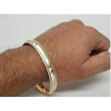 Silver gold plated laser engraved khandas sikh singh kaur khalsa kara bangle p1