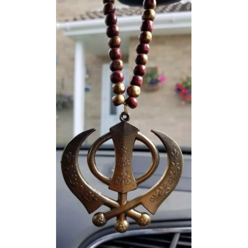 Acrylic vintage look punjabi sikh kaur singh khanda pendant for car rear mirror