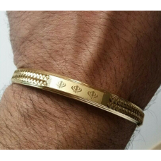 Sikh Kara Gold Plated Laser Engraved Khandas Kaur Singh Khalsa Bangle Kada D7