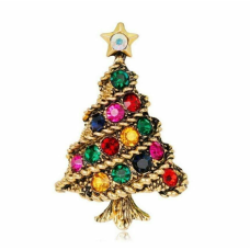 Stunning diamonte gold plated vintage look christmas tree brooch cake pin b1b