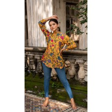 MIHIKA KALAMKARI SHORT TOP IN SOFT SILK - MUSTARD YELLOW