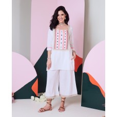 Falak White Mirror Work Kurta Palazzo With Lace Detailing (Set Of 2)