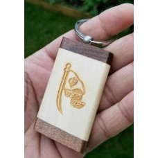 Sikh flag punjabi word chardi kala singh kaur khalsa wood key chain key ring nn