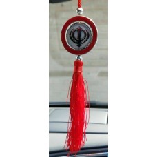 Guru nanak photo and stunning khanda punjabi sikh pendant car rear mirror red ss