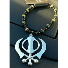 Silver plated punjabi large sikh khanda pendant car rear mirror hanging mala mj