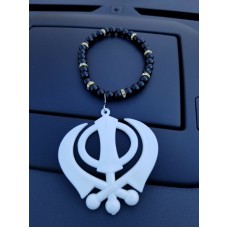 Singh kaur punjabi sikh white khanda pendant car rear mirror hanging mala a2