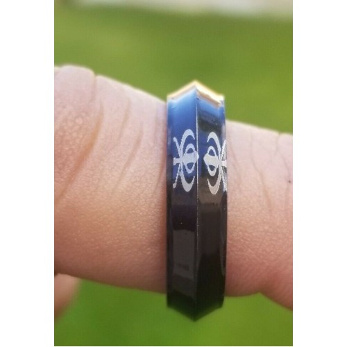 Black khanda ring engraved edge design fashion sikh singh kaur khalsa challa h21