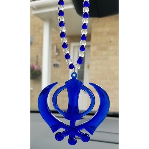 Acrylic blue punjabi sikh kaur singh khanda stunning pendant car rear mirror