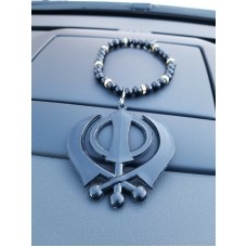 Singh kaur punjabi sikh black khanda pendant car rear mirror hanging mala a1