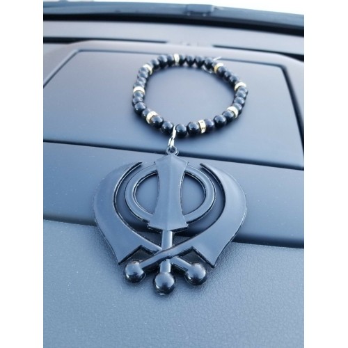 Singh kaur punjabi sikh black khanda pendant car rear mirror hanging mala a1