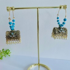 Turquoise Oxidised Hoop Earrings